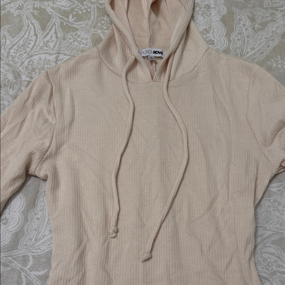 Fashion Nova Beige Ribbed Hoodie Mini Dress - Picture 3 of 6